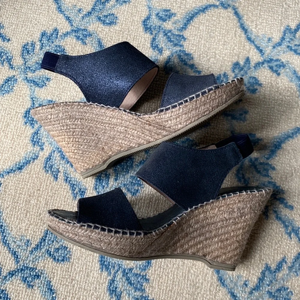Andre Assous Navy Blue Open-Toe Espadrille Wedges